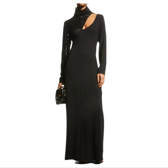 IN THE MOOD FOR LOVE Dunaway Black Sequined Open-Back Turtleneck Formal … - Picture 1 of 11